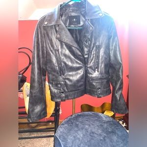 7 for all mankind vegan leather motorcycle jacket sz S